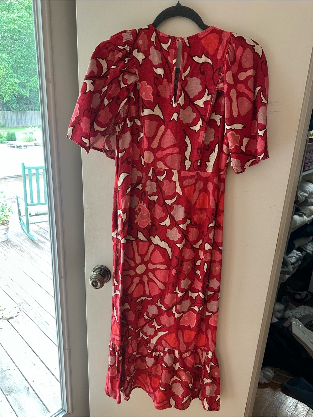 RHODE Red Floral Maxi Dress with Flutter Sleeves - Picture 2 of 3